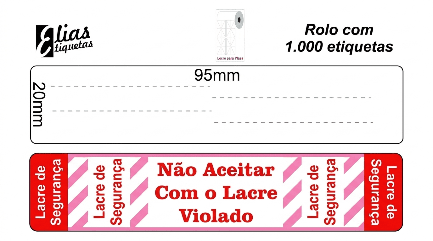 Rolo com 1.000 etiquetas lacre - 95mm x 20mm
